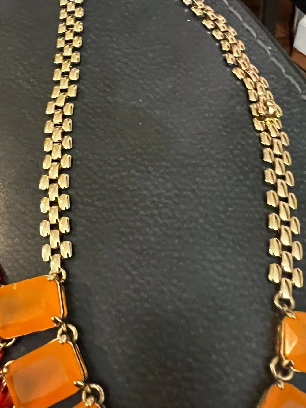 Gold Statement Necklace with Orange and Coral Accents J Crew.